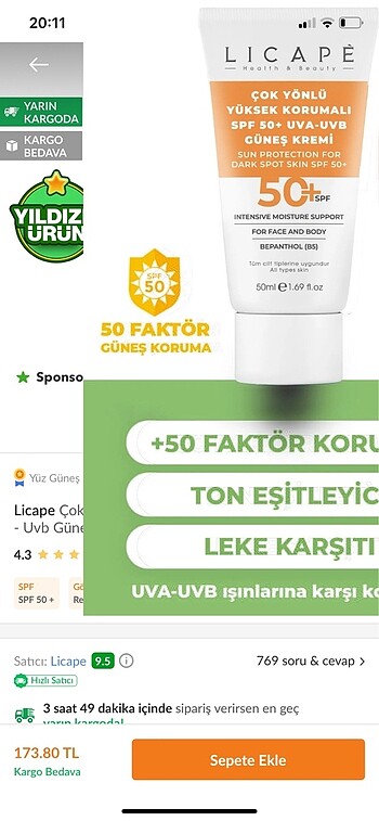 Licape güneş kremi