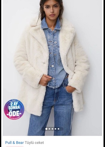 Pull & Bear Beyaz Tüylü Midi Ceket