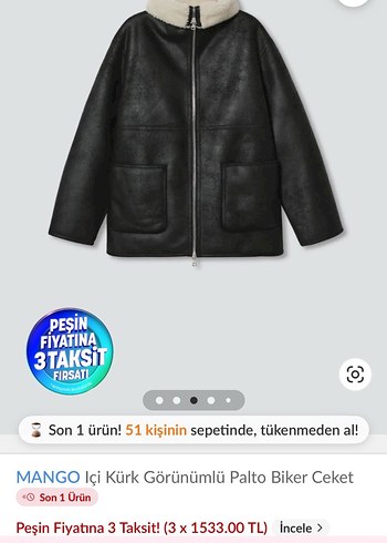 Mango MANGO Siyah Kürk Görünümlü Biker Ceket