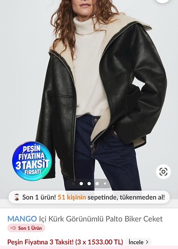 MANGO Siyah Kürk Görünümlü Biker Ceket
