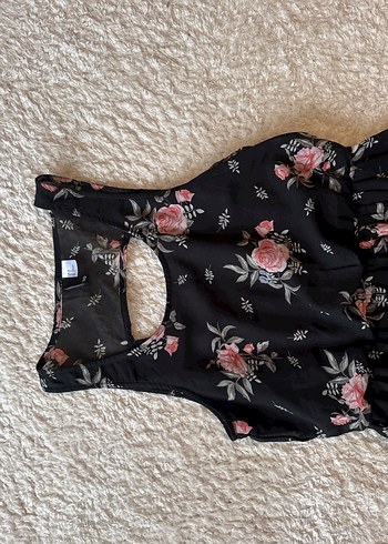 Siyah Çiçek Desenli Midi Bohem Elbise - Görsel 2