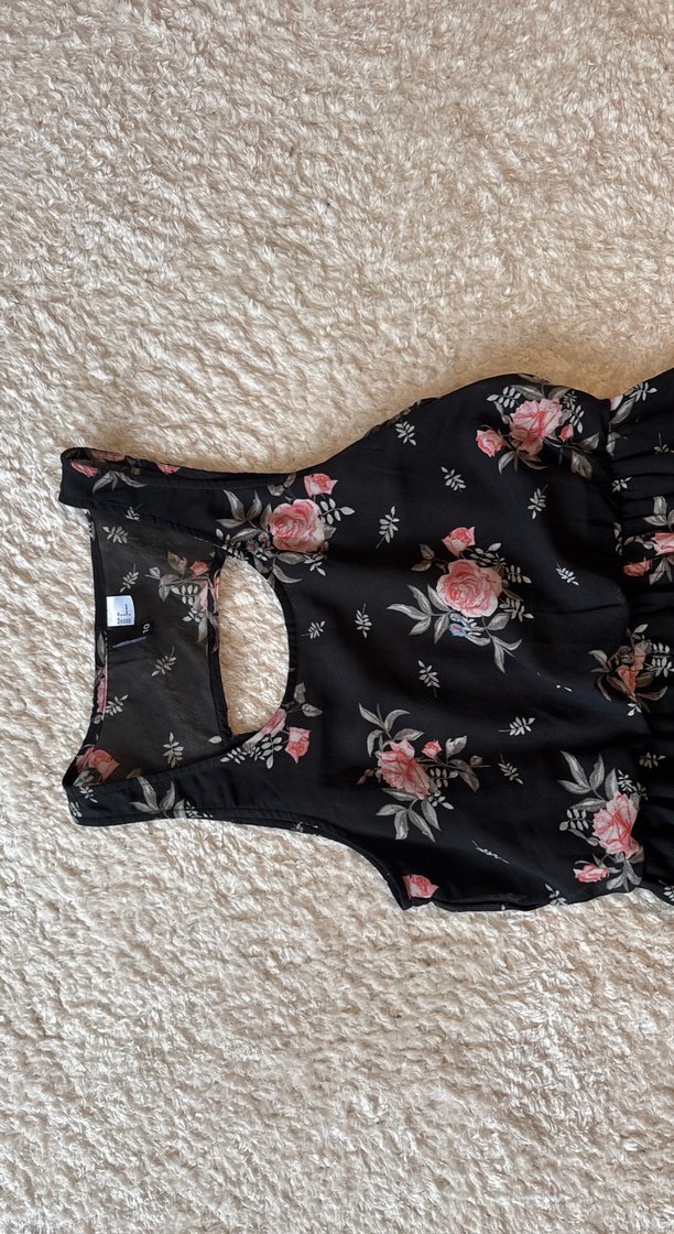 Siyah Çiçek Desenli Midi Bohem Elbise - Görsel 2