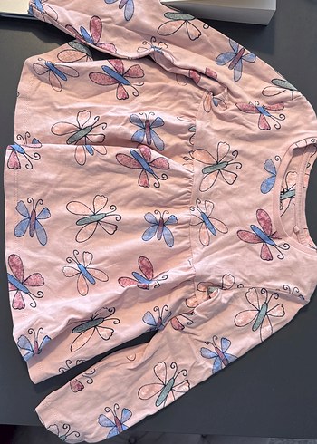 Uzun Kollu Pembe Kelebek Desenli Kız Bluzu - Görsel 2