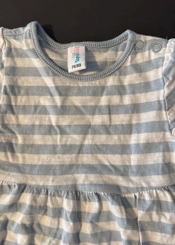 Kız Çocuk Mavi Çizgili Keten Elbise - Görsel 2