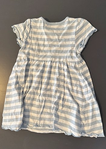 Kız Çocuk Mavi Çizgili Keten Elbise - Görsel 3