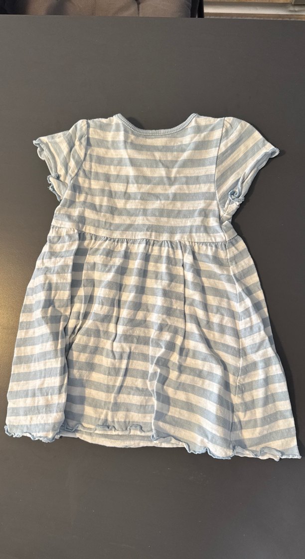 Kız Çocuk Mavi Çizgili Keten Elbise - Görsel 3