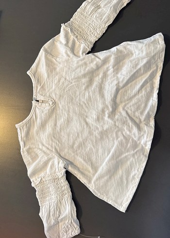 Kız Çocuk Beyaz Keten Fırfırlı Bluz - Görsel 3