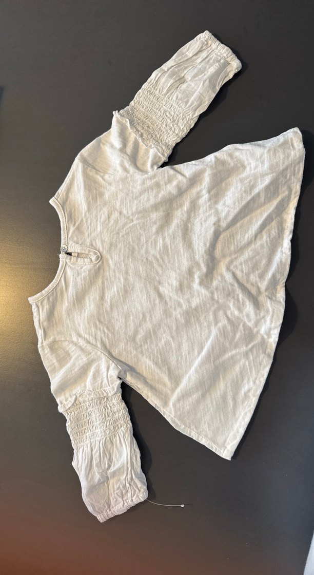 Kız Çocuk Beyaz Keten Fırfırlı Bluz - Görsel 3