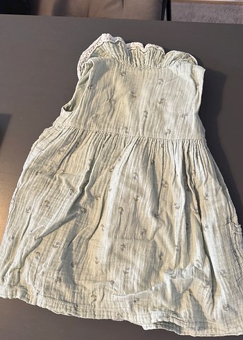 Kız Çocuk Nakışlı Keten Elbise - Görsel 4