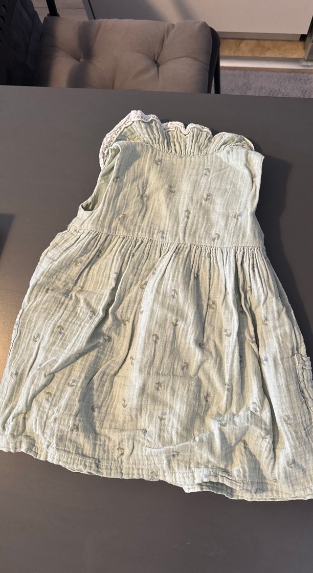 Kız Çocuk Nakışlı Keten Elbise - Görsel 4