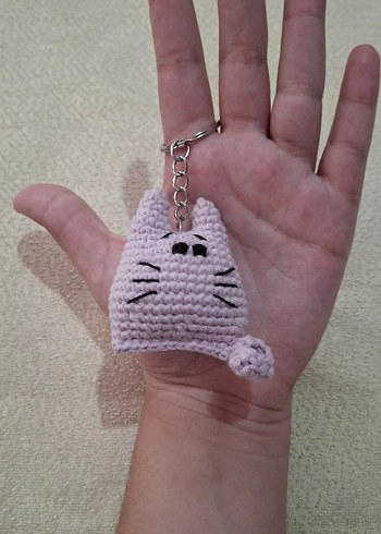 Tasarımcı Örgü Mor Kedi Anahtarlık