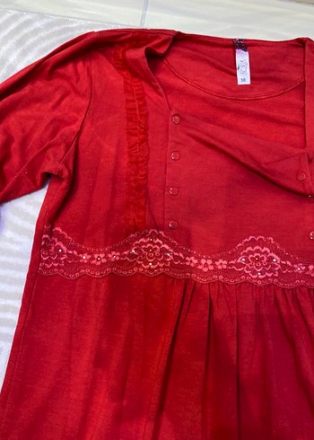 Kırmızı V Yaka Uzun Kollu Hamile Geceliği - Görsel 3