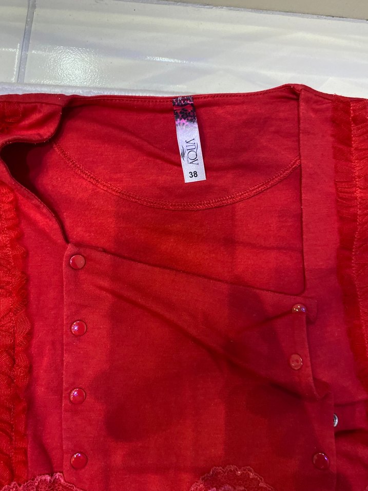 Kırmızı V Yaka Uzun Kollu Hamile Geceliği - Görsel 2