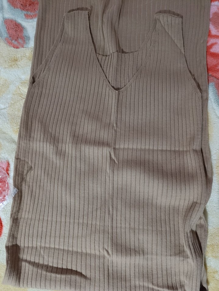 Uzun Kollu Örgü Kahverengi Uzun Elbise - Görsel 2