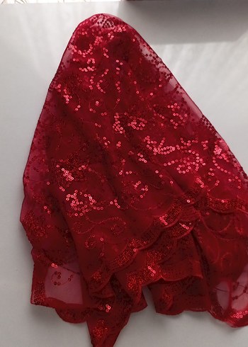 Parlak Kırmızı Dantelli Duvakl - Görsel 3