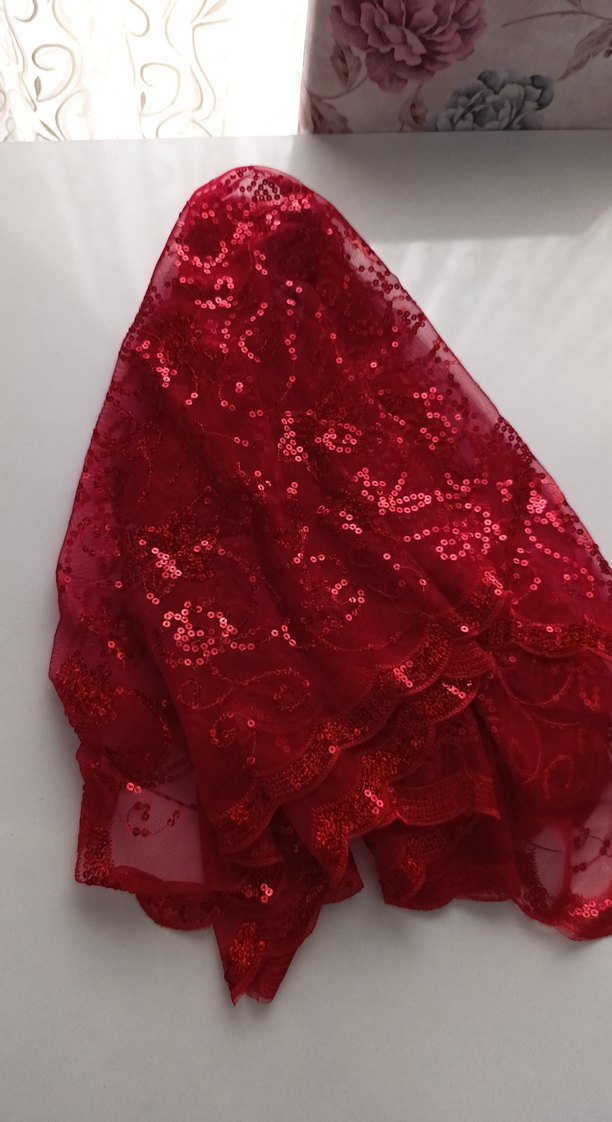 Parlak Kırmızı Dantelli Duvakl - Görsel 3