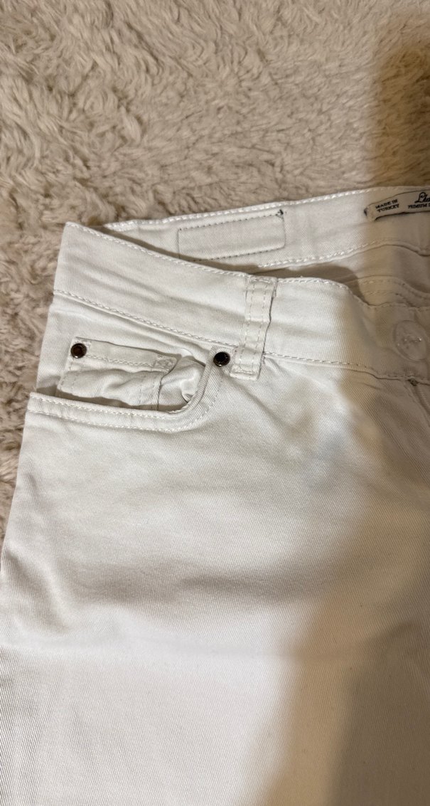 Beyaz Kadın Kumaş Pantolon Midi Boy duşuk bel - Görsel 4