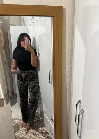 Siyah Leopar Desenli Kadın Cigarette Pantolon - Görsel 2