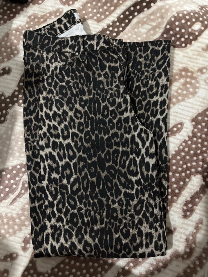 Siyah Leopar Desenli Kadın Cigarette Pantolon - Görsel 4