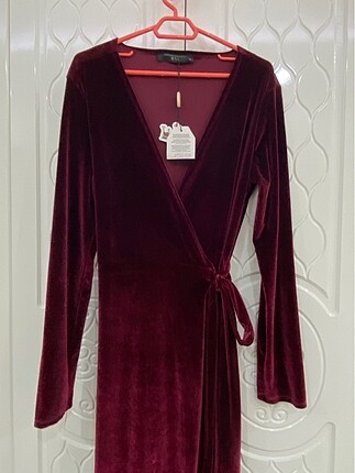Markasız Ürün Bordo kadife kruvaze elbise (uzun)