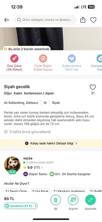 m Beden siyah Renk Siyah gecelik