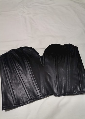 Siyah Deri Straplez Mini Bustiyer - Görsel 2