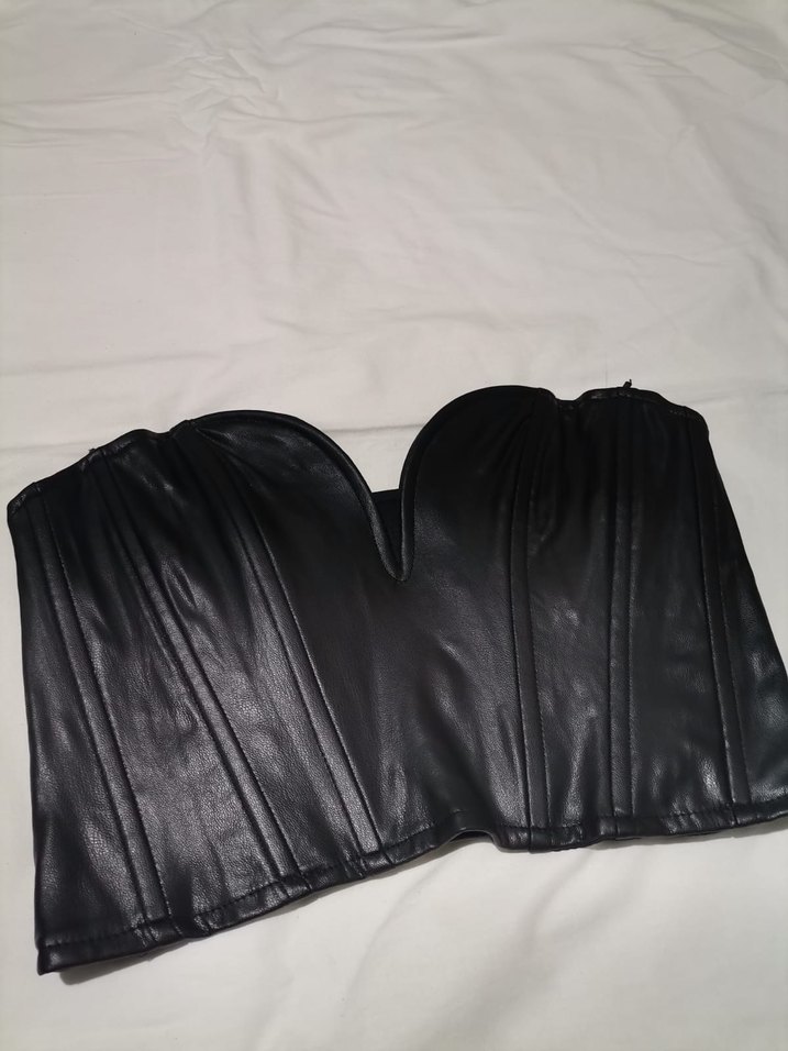 Siyah Deri Straplez Mini Bustiyer - Görsel 2