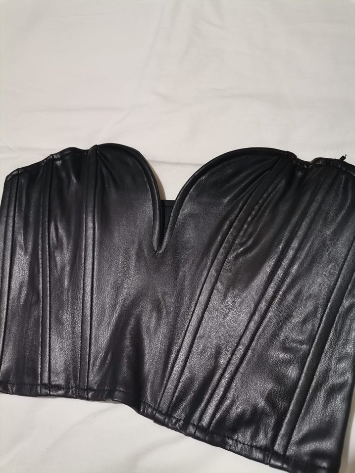 Siyah Deri Straplez Mini Bustiyer - Görsel 3