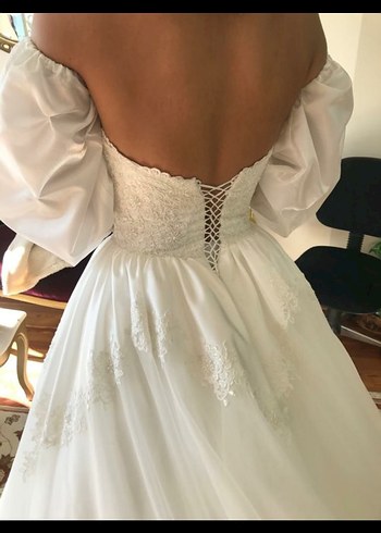 Straplez A Kesim Uzun Beyaz Gelinlik - Görsel 5