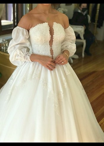 Straplez A Kesim Uzun Beyaz Gelinlik - Görsel 6