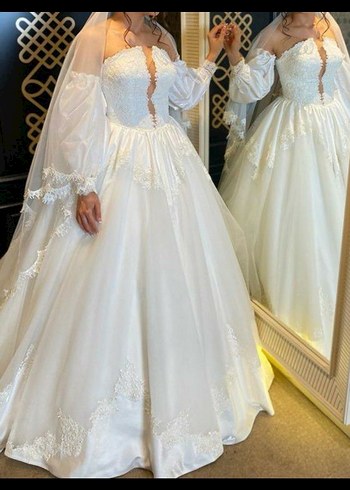 Straplez A Kesim Uzun Beyaz Gelinlik - Görsel 3