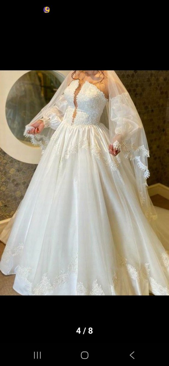 Straplez A Kesim Uzun Beyaz Gelinlik - Görsel 4