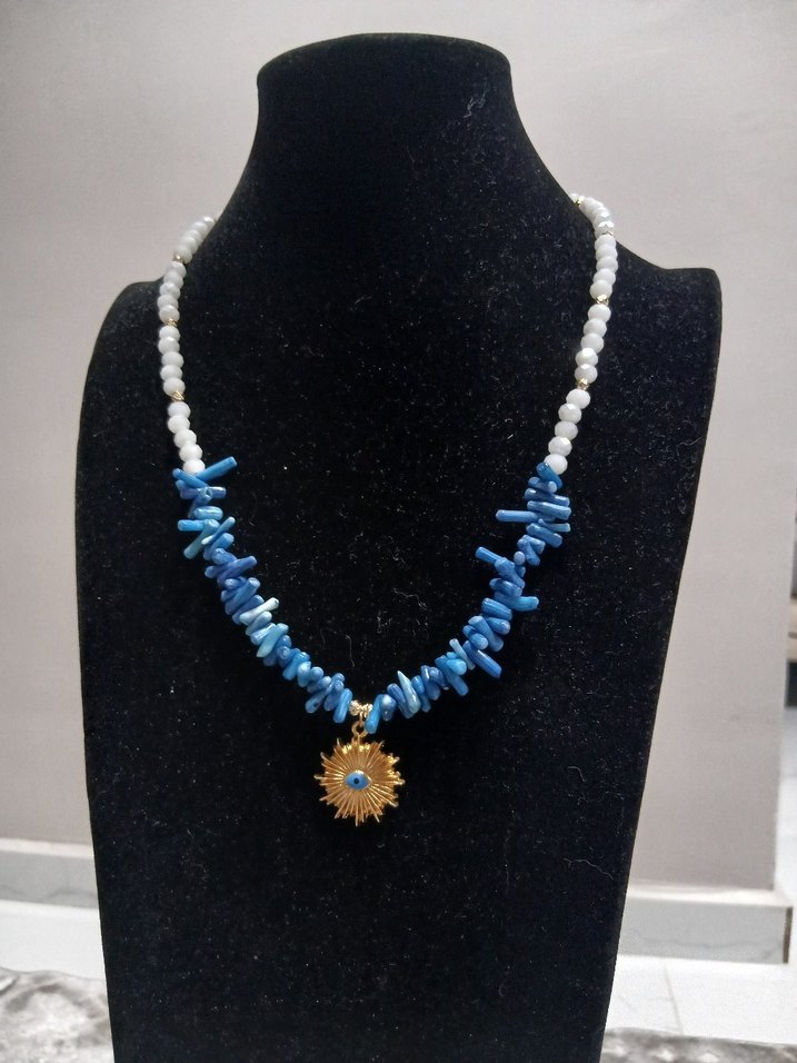 Mavi Boncuklu Bohem Kısa Kolye - Görsel 2