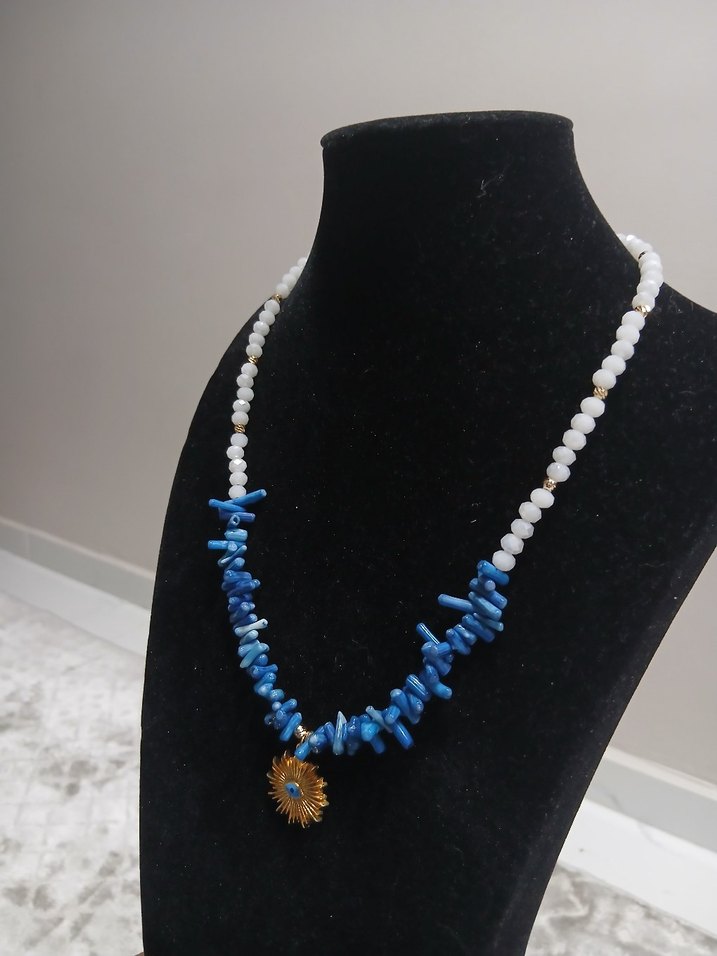 Mavi Boncuklu Bohem Kısa Kolye - Görsel 3