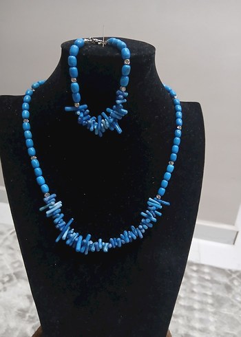 Turkuaz Boncuklu Bohem Kadın Kolye ve bileklik takım - Görsel 2