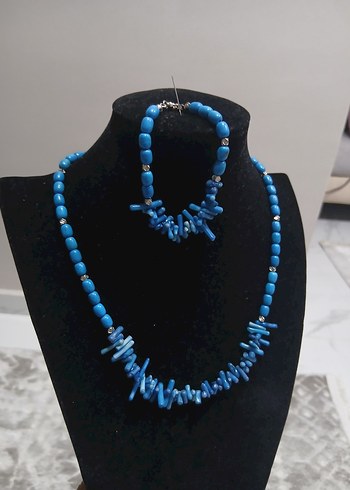 Turkuaz Boncuklu Bohem Kadın Kolye ve bileklik takım - Görsel 3