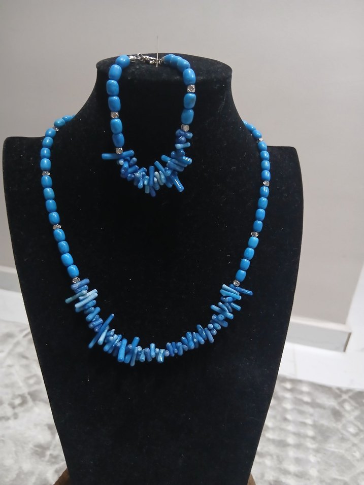 Turkuaz Boncuklu Bohem Kadın Kolye ve bileklik takım - Görsel 2