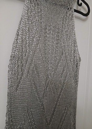 File Detaylı Gri Uzun Örgü Elbise - Görsel 2