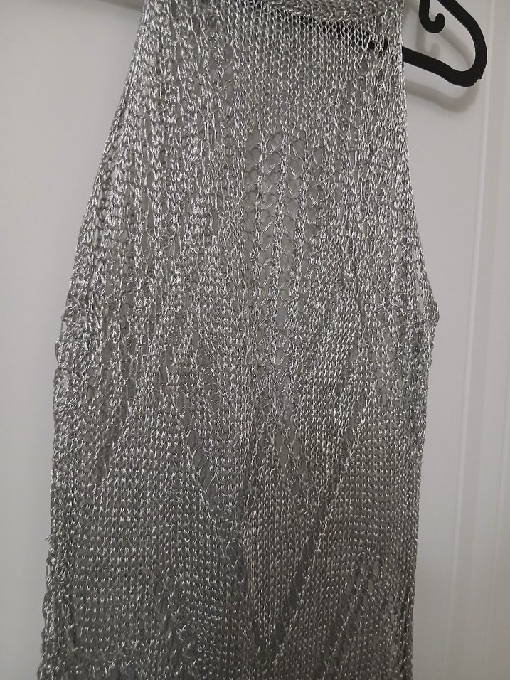 File Detaylı Gri Uzun Örgü Elbise - Görsel 2