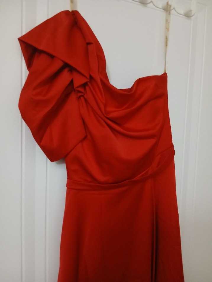 Kırmızı Drapeli Uzun Abiye Elbise - Görsel 2