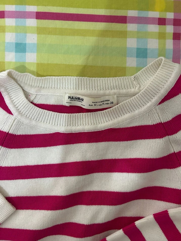 Pembe Çizgili Uzun Kollu Kadın Triko - Görsel 2