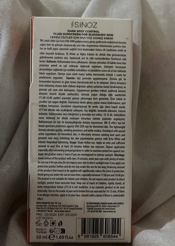 Sinoz Dark Spot Control SPF 50 Güneş Kremi - Görsel 2
