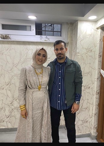 Bej Drapeli Uzun Abiye Elbise