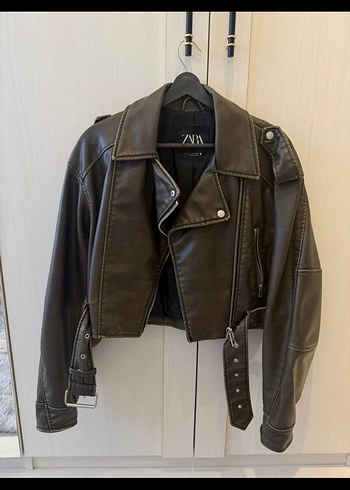 Zara haki deri ceket - Görsel 3