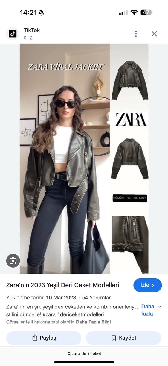 Zara haki deri ceket - Görsel 2