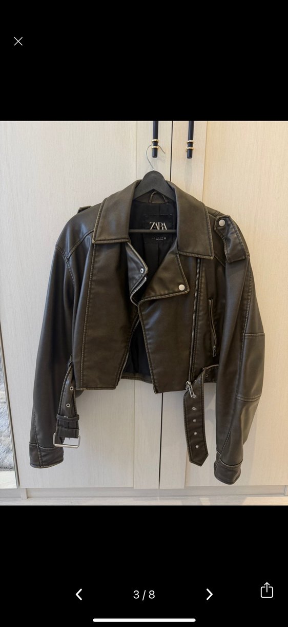 Zara haki deri ceket - Görsel 3