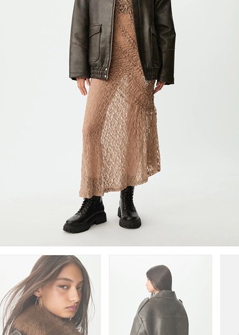 Kahverengi Kürklü Deri Biker Ceket - Görsel 2