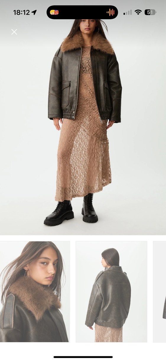 Kahverengi Kürklü Deri Biker Ceket - Görsel 2