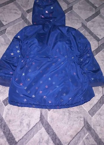 Kız Çocuk Mavi Kapüşonlu Düğmeli Mont - Görsel 2