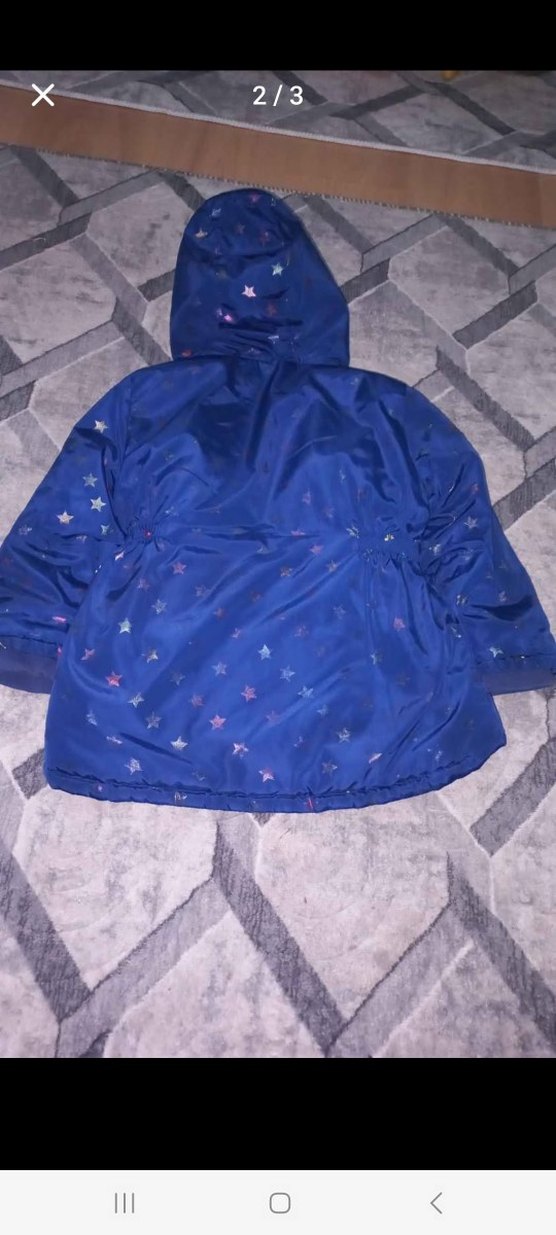 Kız Çocuk Mavi Kapüşonlu Düğmeli Mont - Görsel 2